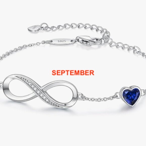 925 Silver Bracelet / Birthday Month Bracelet / Silver Infinity Heart Bracelet - Picture 10 of 13